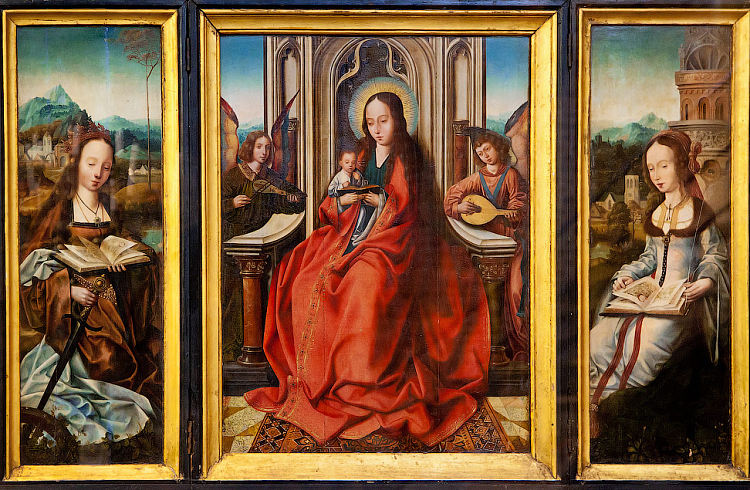 圣母与圣子，圣凯瑟琳和圣芭芭拉 Virgin and Child, Saint Catherine and Saint Barbara (1510)，康坦·马西斯