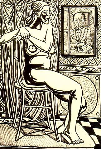 坐着的女性裸体和艺术家的自画像 Seated female nude and artist’s self-portrait，拉斐尔·萨巴莱塔