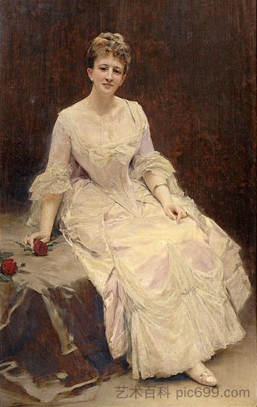 德赫维侯爵夫人的肖像，坐着 Portrait Of The Marquise D'Hervey, Sitting (1885)，雷蒙多·德·马达佐