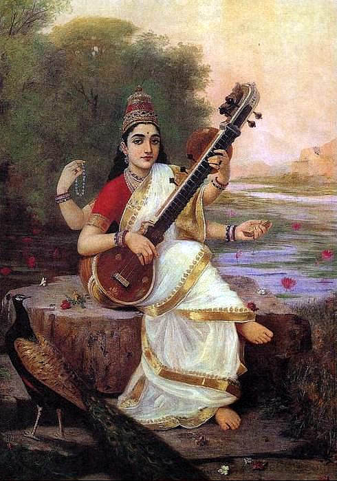 萨拉斯瓦蒂女神的画作 Painting of the Goddess Saraswati (1896),拉贾·拉维·瓦尔马
