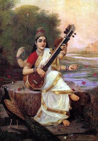 萨拉斯瓦蒂女神的画作 Painting of the Goddess Saraswati (1896)，拉贾·拉维·瓦尔马