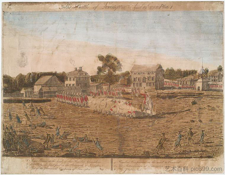 图版 I.列克星敦战役,1775年4月19日 Plate I. The battle of Lexington, April 19th 1775 (1775),拉尔夫·厄尔