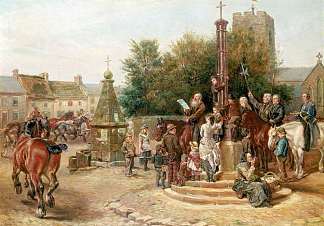 在诺森伯兰郡科布里奇宣布鹿肖博览会 Proclaiming Stagshaw Fair at Corbridge, Northumberland (1882)，拉尔夫·赫德利