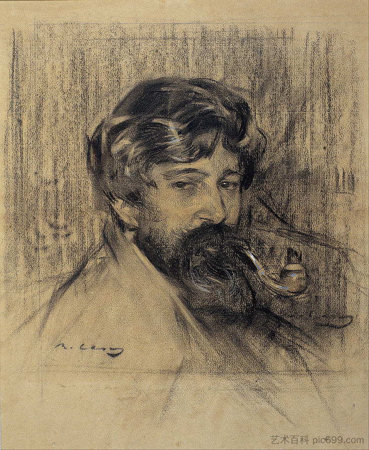 圣地亚哥·鲁西诺尔的肖像 Portrait of Santiago Rusiñol，拉蒙·卡萨斯