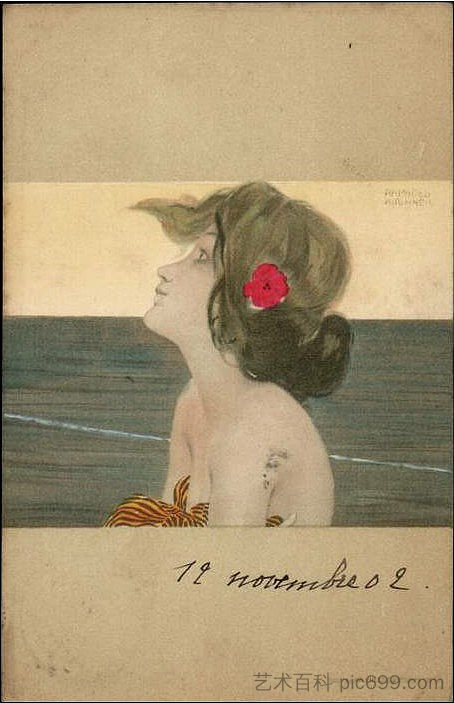 棕绿色边界之间的女孩 Girls between brown-green borders (1901),拉斐尔基什内尔