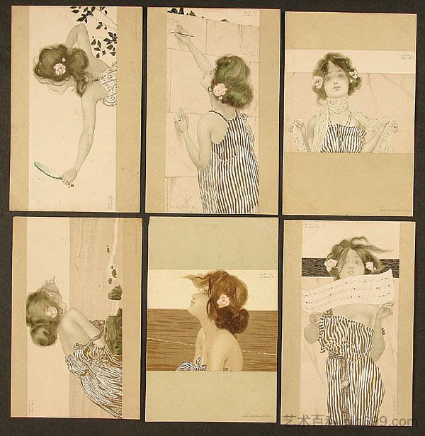 棕绿色边界之间的女孩 Girls between brown-green borders (1901),拉斐尔基什内尔