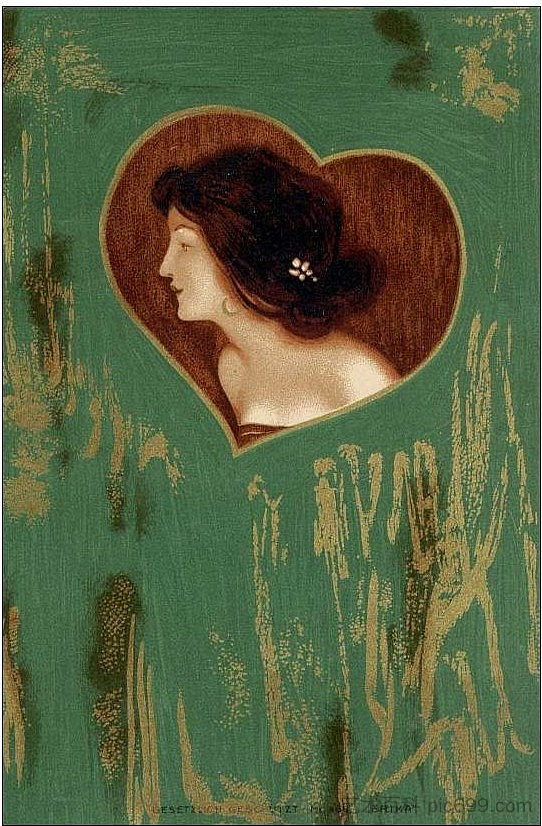 绿色面板上的女孩头和肩膀 Girls' heads and shoulders on a green panel，拉斐尔基什内尔