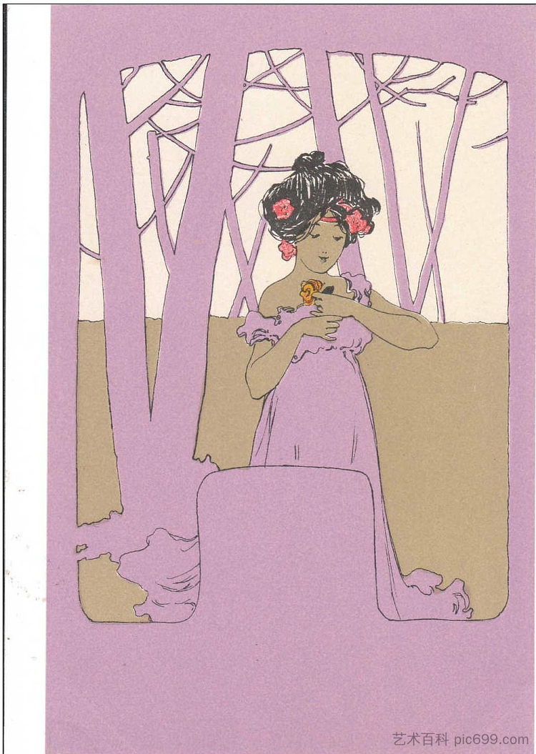 紫色环绕的女孩 Girls with purple surrounds (1900)，拉斐尔基什内尔