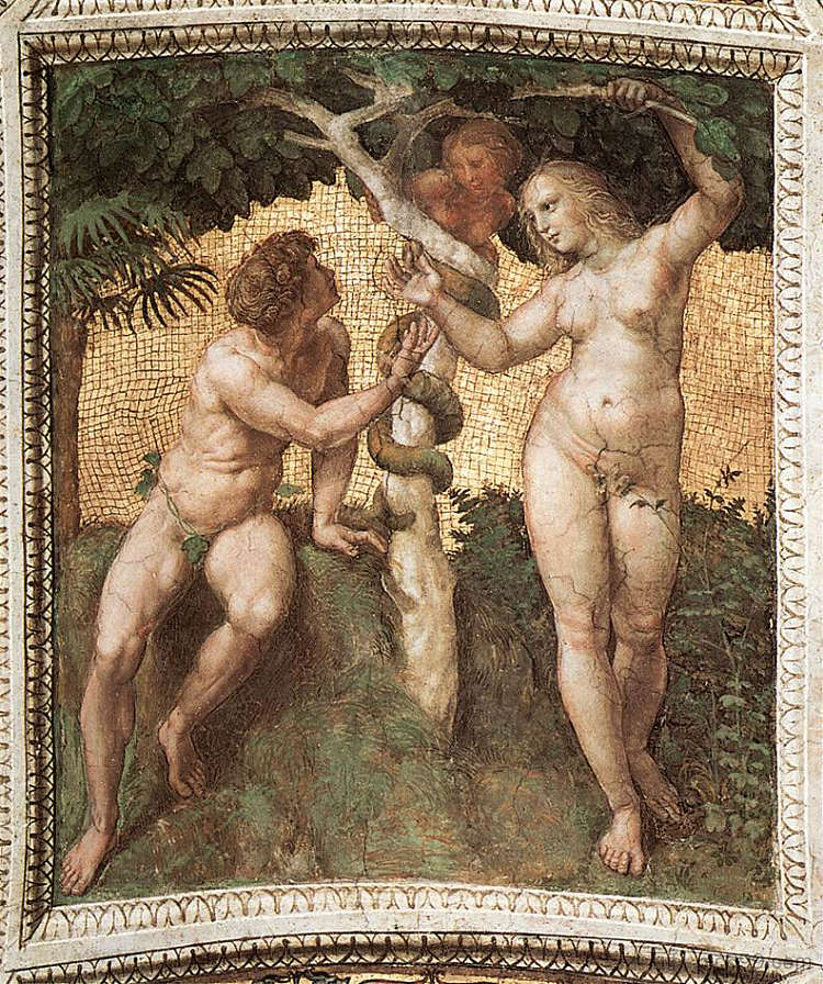 亚当和夏娃，来自“塞格纳图拉节” Adam and Eve, from the 'Stanza della Segnatura' (c.1508 - 1511)，拉斐尔