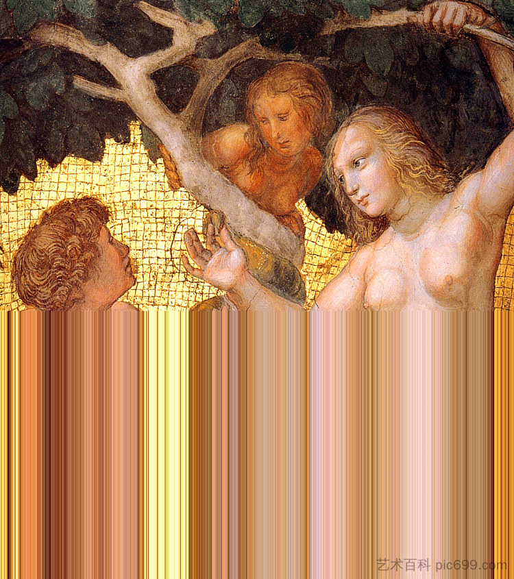 亚当和夏娃,来自“塞格纳图拉节”(细节) Adam and Eve, from the 'Stanza della Segnatura' (detail) (c.1508 - 1511),拉斐尔