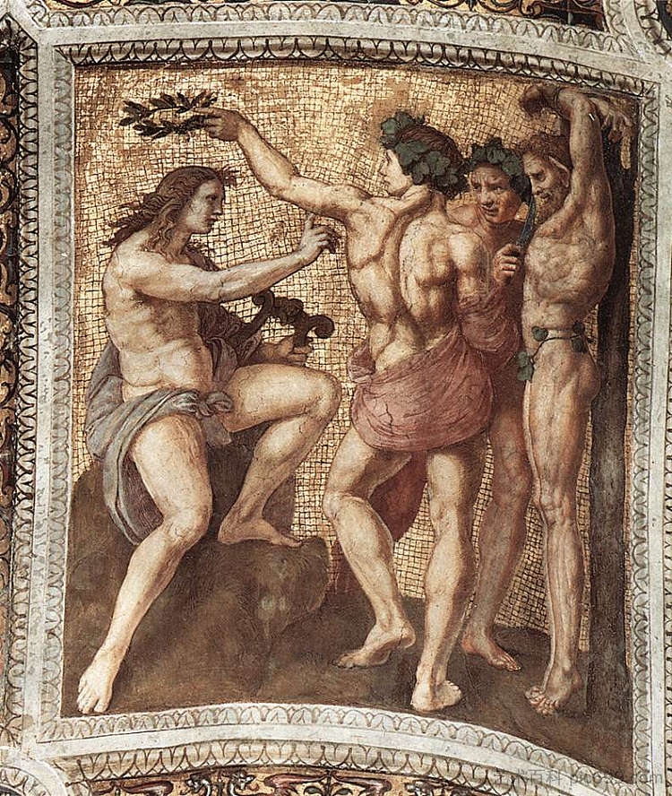 阿波罗和马西亚斯,来自“塞格纳图拉节” Apollo and Marsyas, from the 'Stanza della Segnatura' (1509 - 1511),拉斐尔