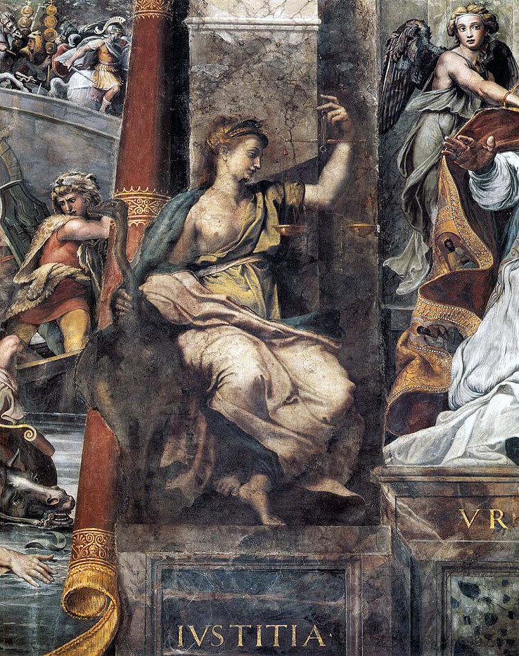 正义的寓言，梵蒂冈教皇公寓中的君士坦丁房间 The allegory of Justice, The Room of Constantine in the papal apartments in the Vatican (c.1509)，拉斐尔