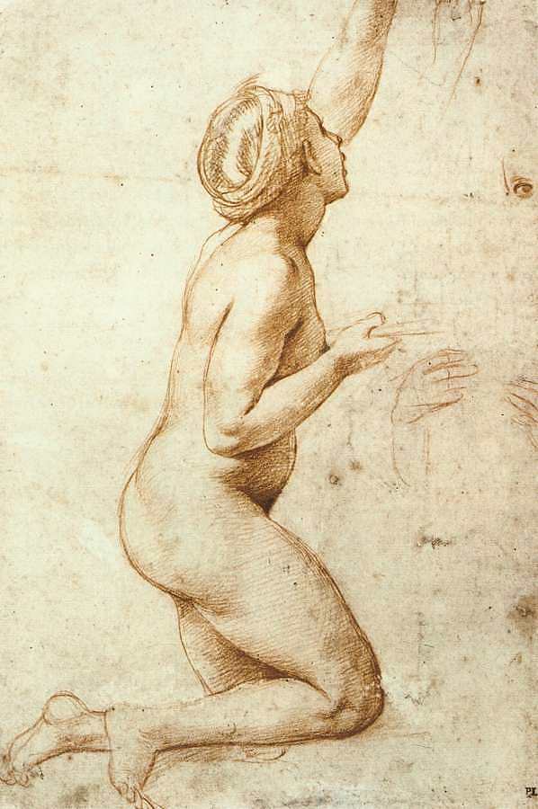 跪着的裸体女人 Kneeling Nude Woman (c.1518)，拉斐尔