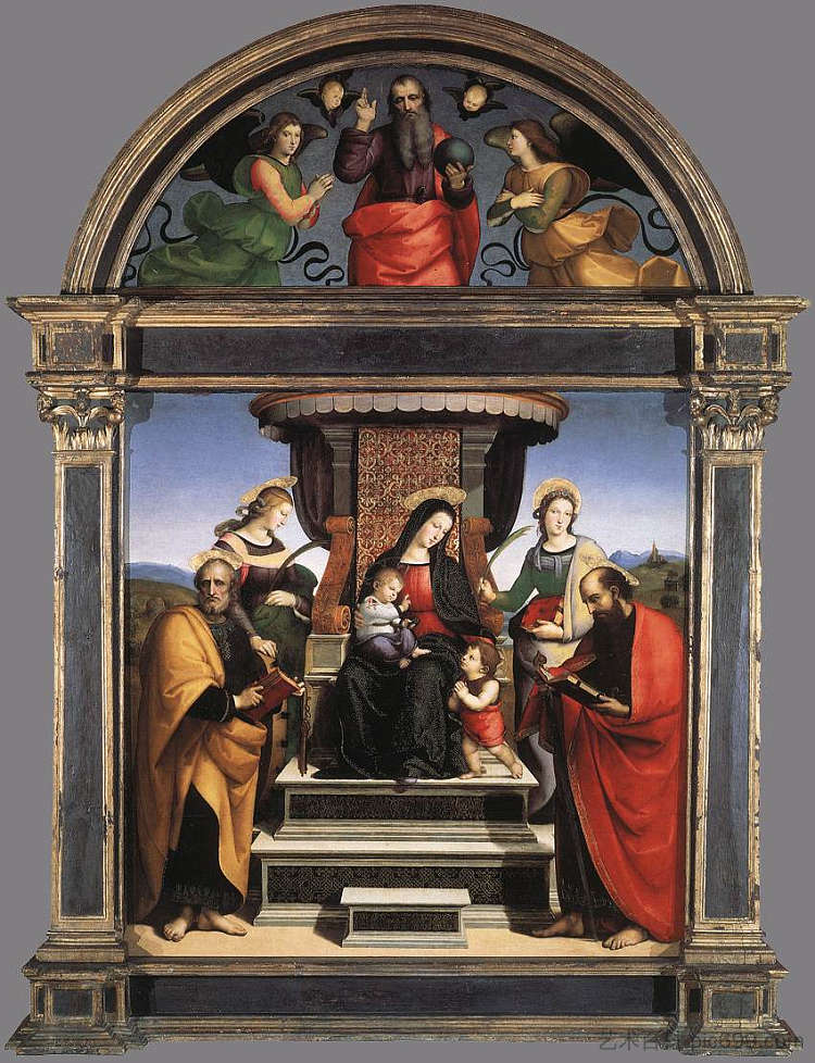 麦当娜和圣子与圣徒登基 Madonna and Child Enthroned with Saints (1504 - 1505)，拉斐尔