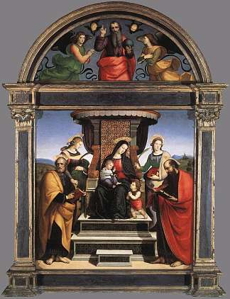 麦当娜和圣子与圣徒登基 Madonna and Child Enthroned with Saints (1504 – 1505)，拉斐尔