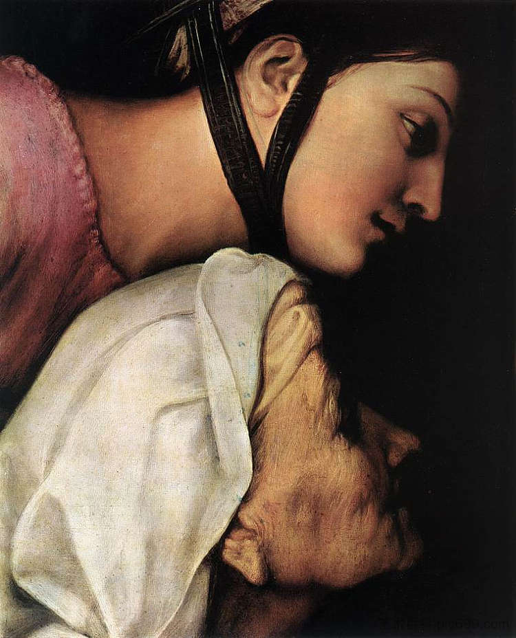 布料圣母（局部） Madonna of the Cloth (detail) (1514)，拉斐尔