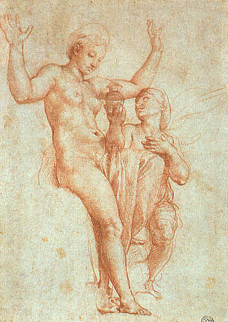 普赛克向金星赠送冥河水 Psyche presenting Venus with water from the Styx (1517)，拉斐尔