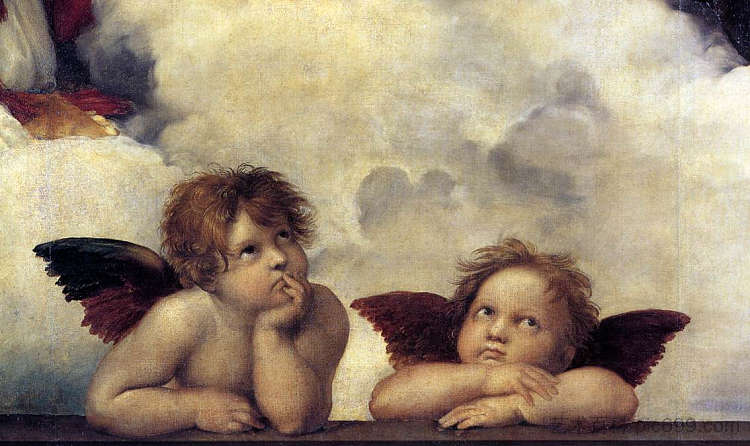 普蒂,《西斯廷圣母》中的细节 Putti, detail from The Sistine Madonna (1513),拉斐尔