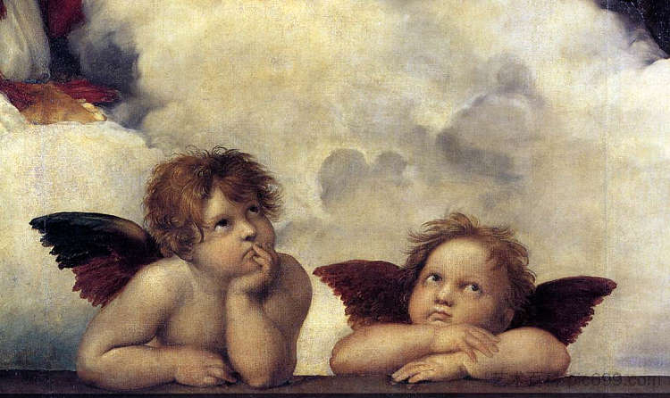 普蒂，《西斯廷圣母》中的细节 Putti, detail from The Sistine Madonna (1513)，拉斐尔