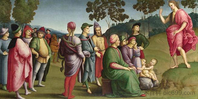 施洗者圣约翰讲道 Saint John the Baptist Preaching (1505)，拉斐尔