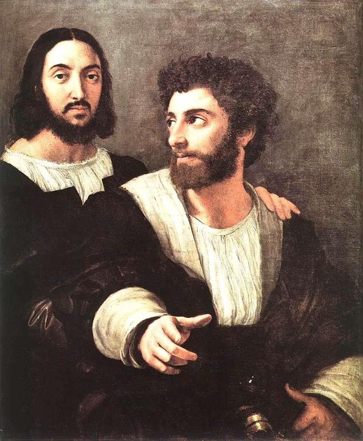 与朋友的自画像 Self Portrait with a Friend (1518)，拉斐尔