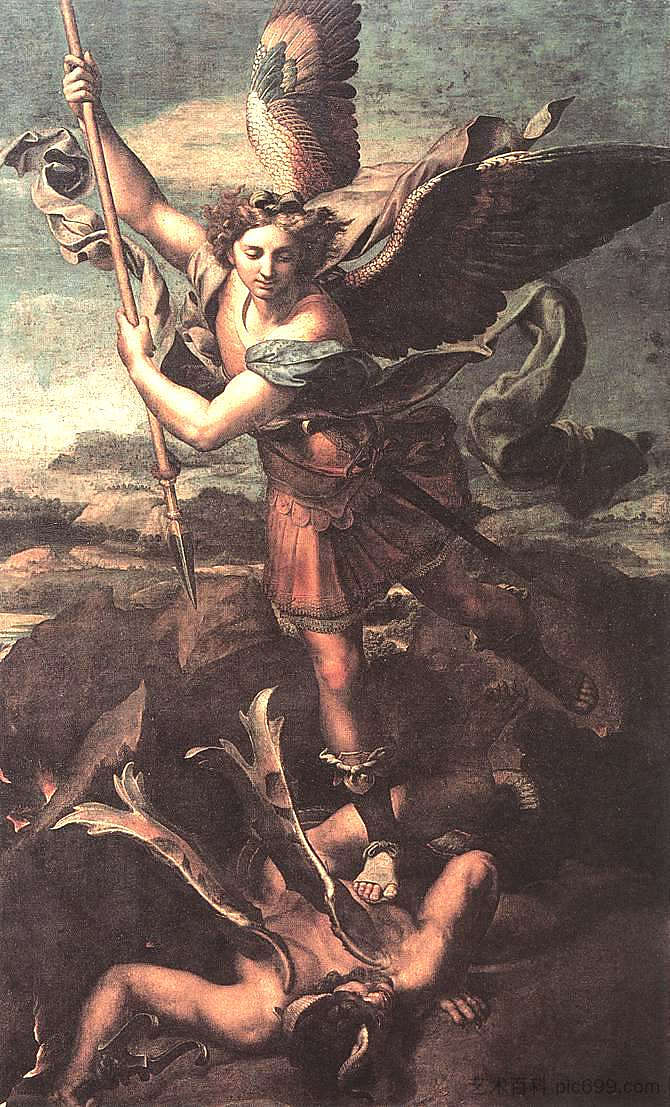 圣迈克尔压倒恶魔 St. Michael Overwhelming the Demon (1518)，拉斐尔