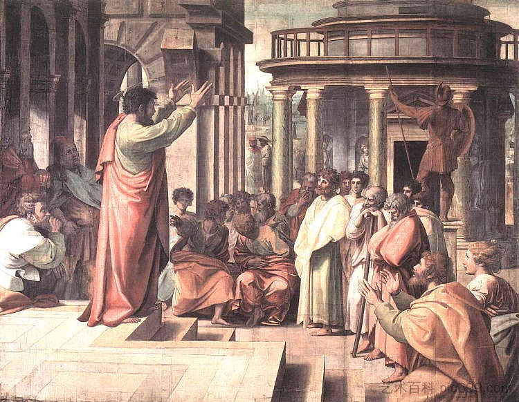 圣保罗在雅典讲道(西斯廷教堂的漫画) St. Paul Preaching at Athens (cartoon for the Sistine Chapel) (1515),拉斐尔
