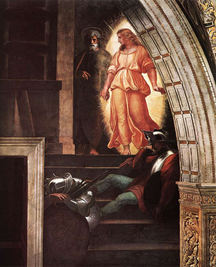 圣彼得与天使一起逃脱,来自埃利奥多罗节的“圣彼得的解放” St Peter Escapes with the Angel, from 'The Liberation of Saint Peter' in the Stanza d'Eliodoro (1512 - 1514),拉斐尔