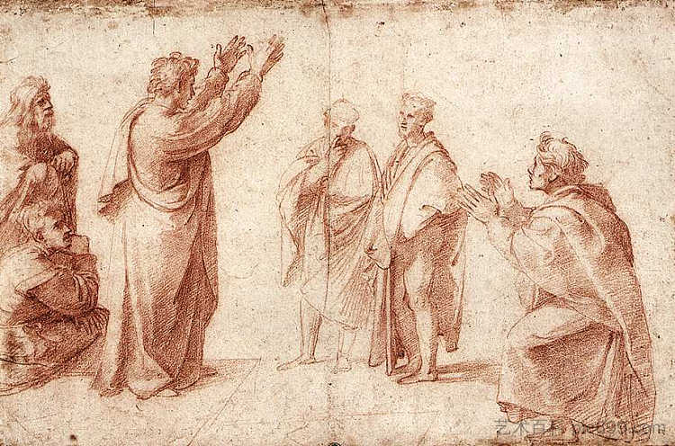 在雅典学习圣保罗讲道 Study for St. Paul Preaching in Athens (1514 - 1515)，拉斐尔