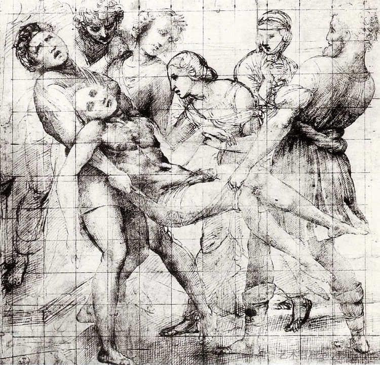 罗马博尔盖塞美术馆的“埋葬”研究 Study for the 'Entombment' in the Galleria Borghese, Rome (c.1505),拉斐尔
