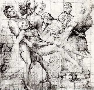 罗马博尔盖塞美术馆的“埋葬”研究 Study for the ‘Entombment’ in the Galleria Borghese, Rome (c.1505)，拉斐尔