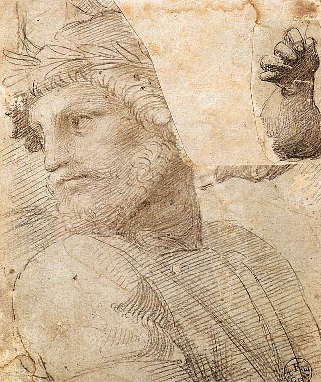 为诗人的头学习 Study for the Head of a Poet (c.1511)，拉斐尔