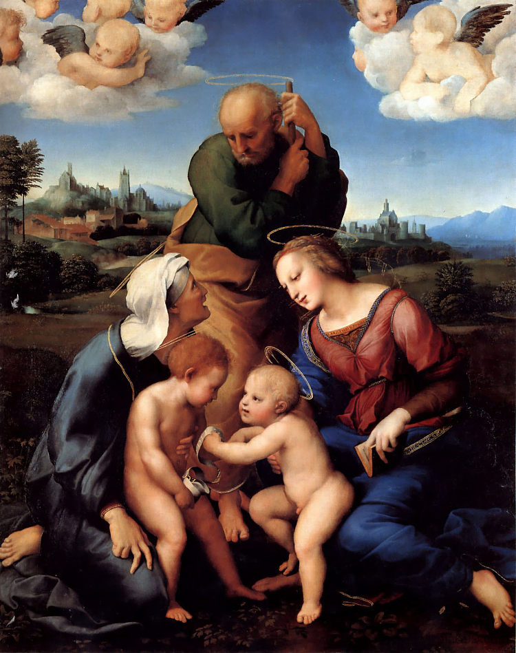 圣家与圣伊丽莎白和约翰 The Holy Family with Saints Elizabeth and John (c.1506)，拉斐尔