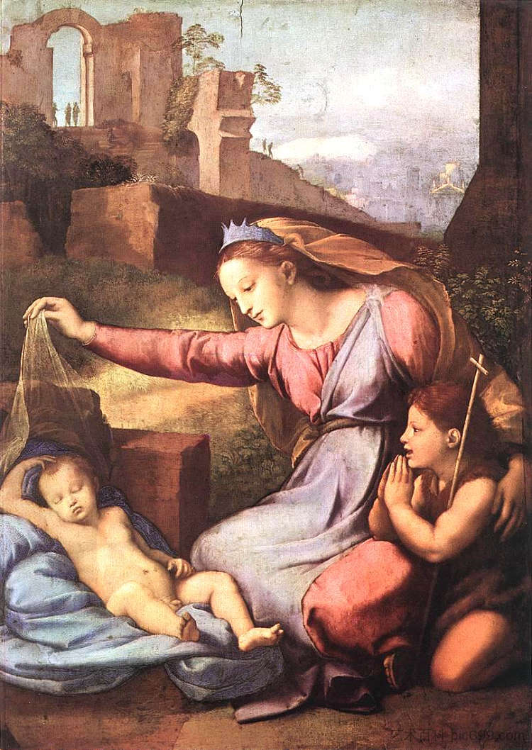 蓝色王冠的麦当娜或面纱的麦当娜 The Madonna of the Blue Diadem or The Madonna of the Veil (1510 - 1511),拉斐尔