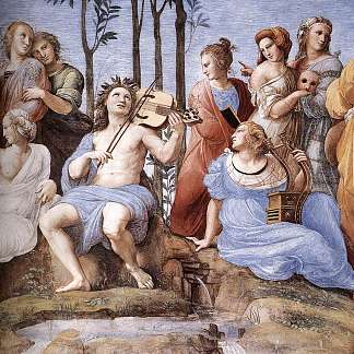 帕纳苏斯，来自塞格纳图拉节（局部） The Parnassus, from the Stanza delle Segnatura (detail) (1510 – 1511)，拉斐尔