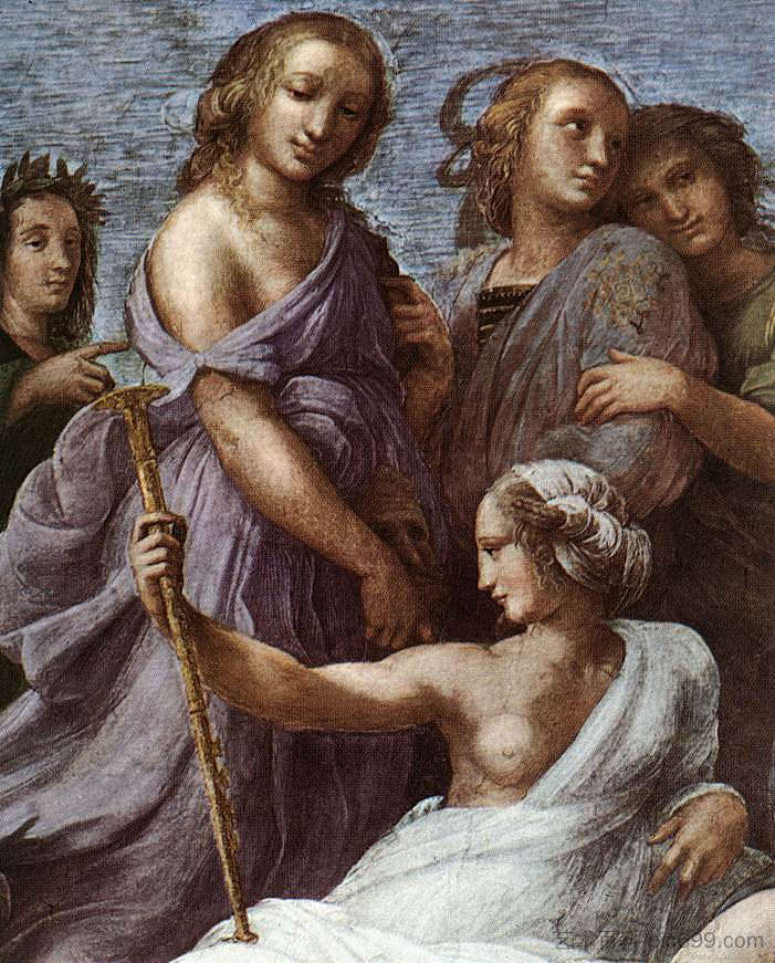 帕纳苏斯,来自塞格纳图拉节(局部) The Parnassus, from the Stanza delle Segnatura (detail) (1510 - 1511),拉斐尔