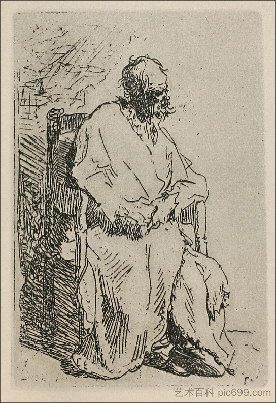 坐在肘椅上的乞丐 A Beggar Sitting in an Elbow Chair (1630)，伦勃朗