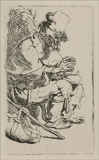 一个乞丐在火锅上暖手 A Beggar Warming his Hands over a Chafing Dish (1630)，伦勃朗