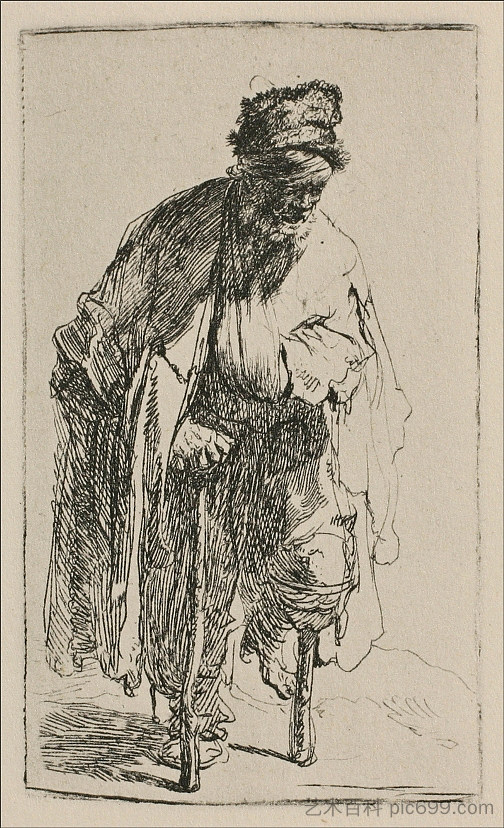 木腿乞丐 A Beggar with a Wooden Leg (1630)，伦勃朗