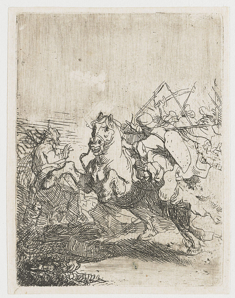 骑兵战斗 A cavalry fight (1632)，伦勃朗