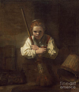 拿扫帚的女孩 A Girl with a Broom (1651)，伦勃朗