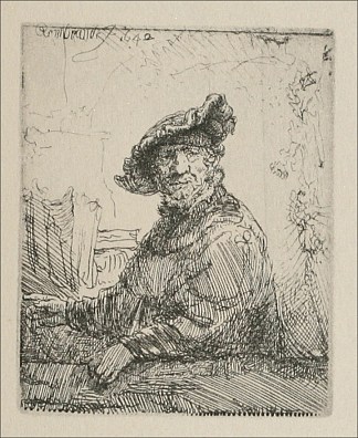 一个在凉亭里的男人 A Man in an Arboug (1642)，伦勃朗