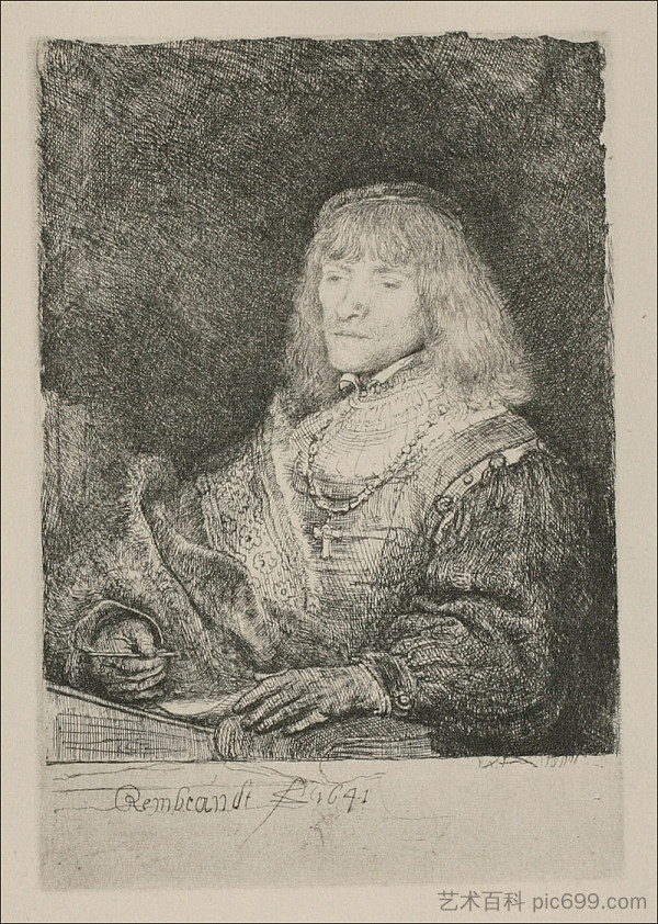 一个拿着十字架和锁链的人 A Man with a Crucifix and Chain (1641),伦勃朗