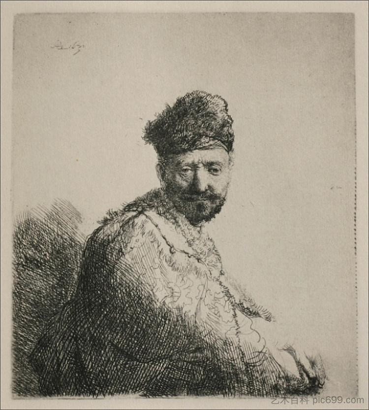 留着短胡子和刺绣斗篷的男人 A Man with a Short Beard and Embroidered Cloak (1631),伦勃朗