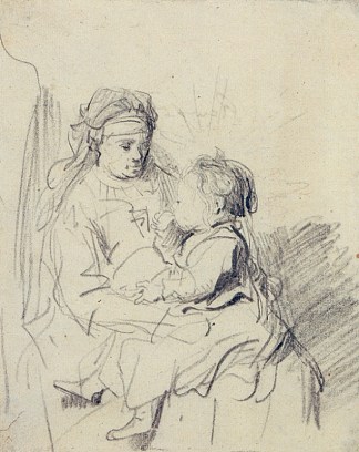 一个护士和一个吃东西的孩子 A Nurse and an Eating Child (c.1635)，伦勃朗