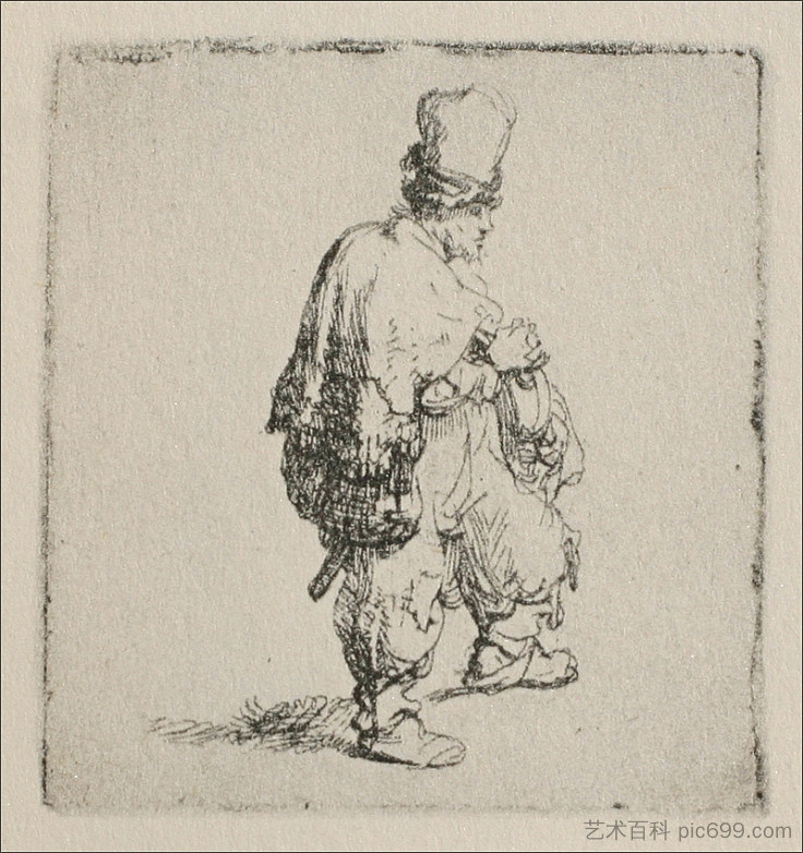 一个波兰人向右走 A Polander Walking Towards the Right (1635)，伦勃朗