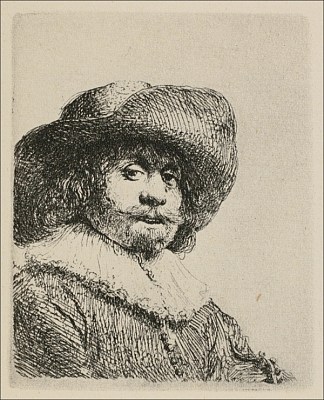 一个戴着宽边帽和褶皱的男人的肖像 A Portrait of a Man with a Broad Brimmed Hat and a Ruff (1638)，伦勃朗