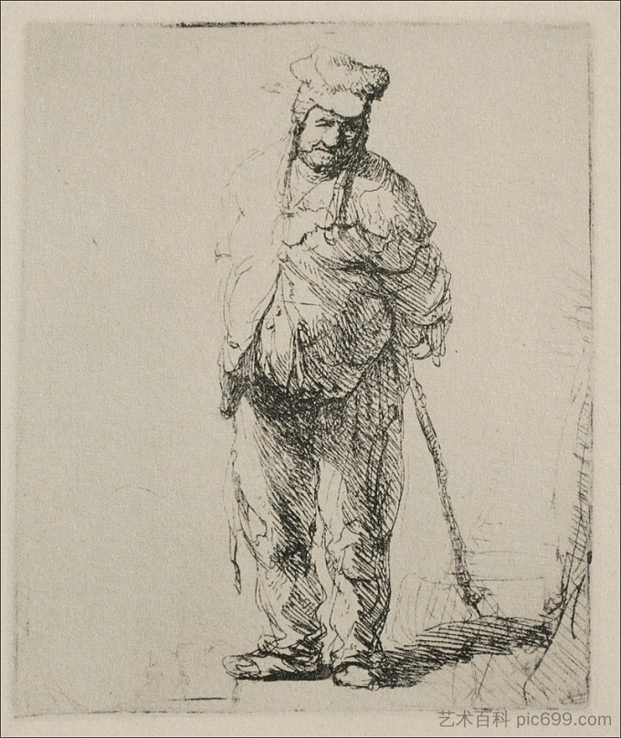 一个衣衫褴褛的农民,双手背在身后 A Ragged Peasant with his Hands Behind Him (1635),伦勃朗
