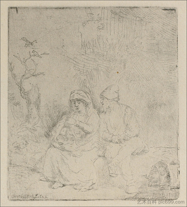 大纲中的休息 A Repose In Outline (1645),伦勃朗