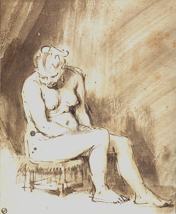 坐着的女性裸体 A Seated Female Nude (c.1660 - c.1662)，伦勃朗